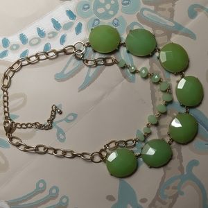 VINTAGE Soft Green STATEMENT Necklace w/ faceted Embellishments & gold tones